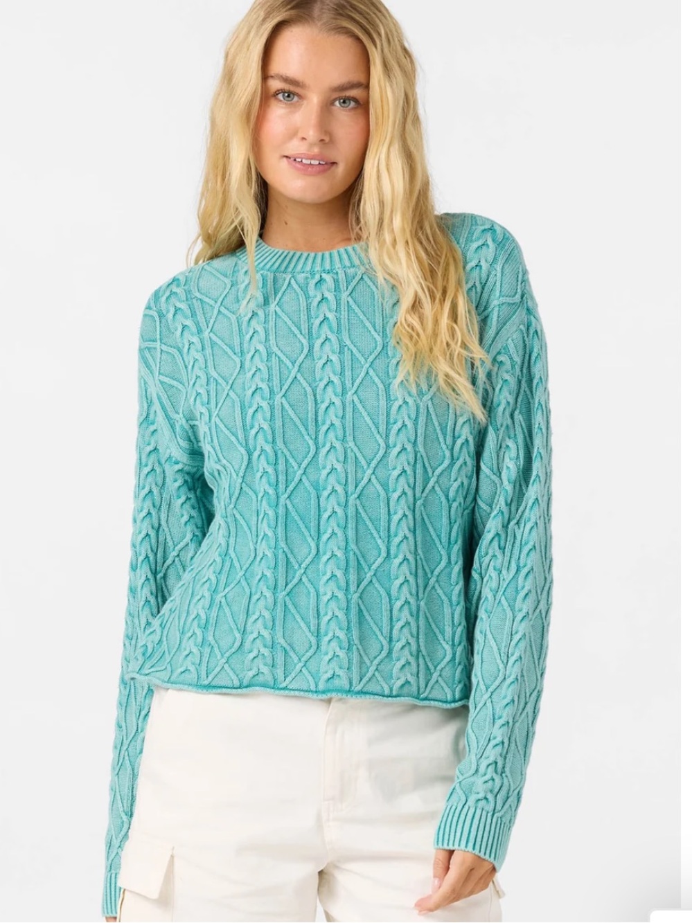 O’Neill O’Riginals Misha Cable Knit Sweater XS Agate Green NWOT